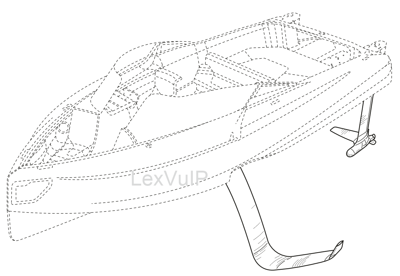 Patent drawing of a marine craft produced from a rough inventor sketch